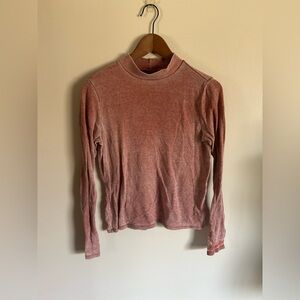 American Eagle | Burnt Red Waffle Mock Neck Burnout Long Sleeve